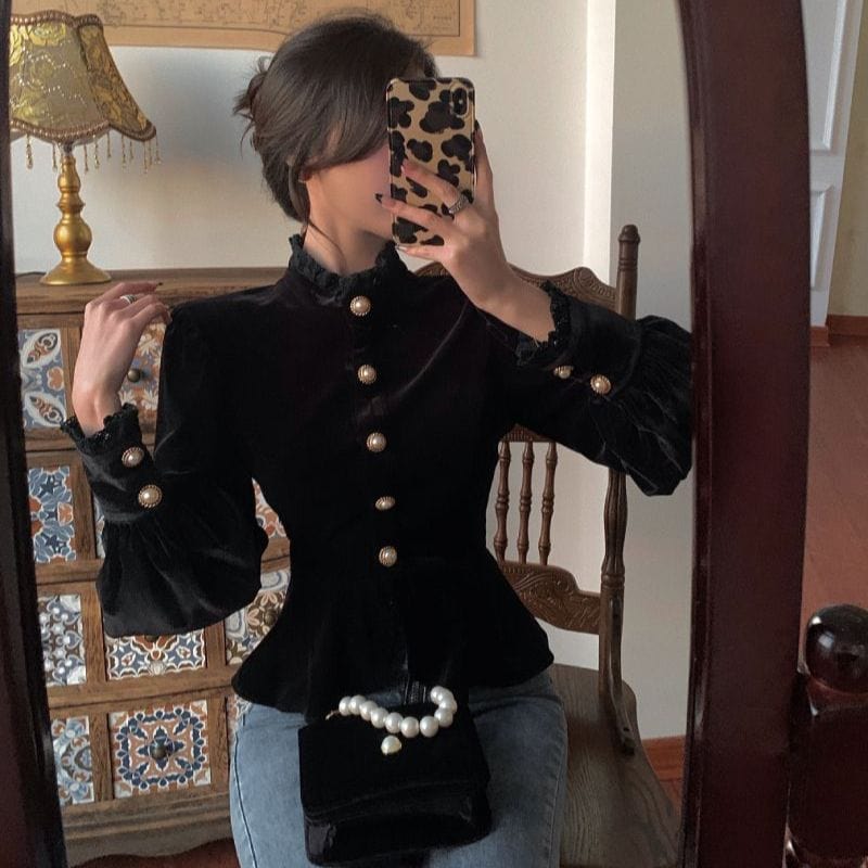 Chemise Femme Velours Noir