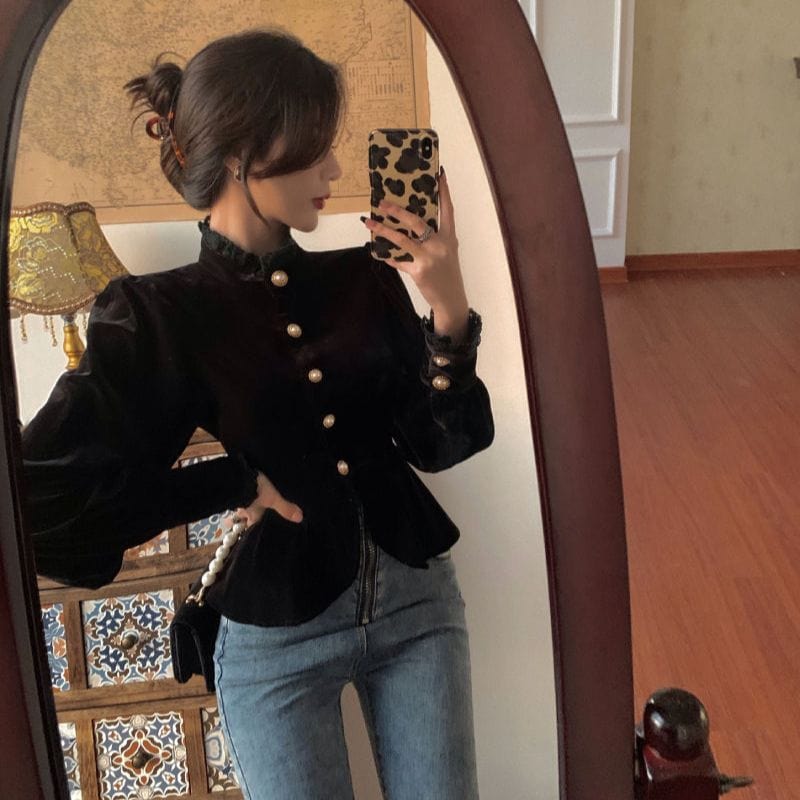 Chemise Femme Velours Noir