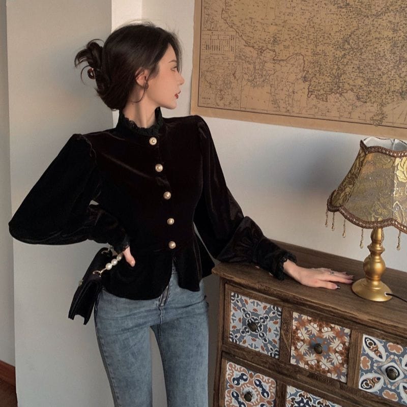 Chemise Femme Velours Noir