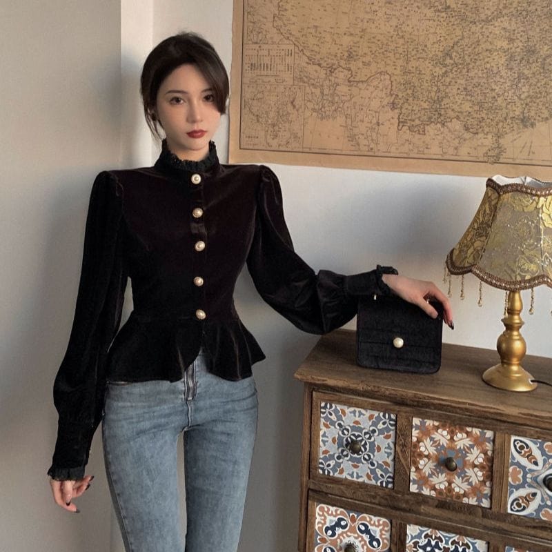 Chemise Femme Velours Noir