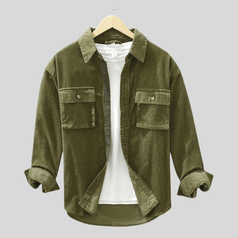 Chemise Homme Velours Côtelé Vert Kaki