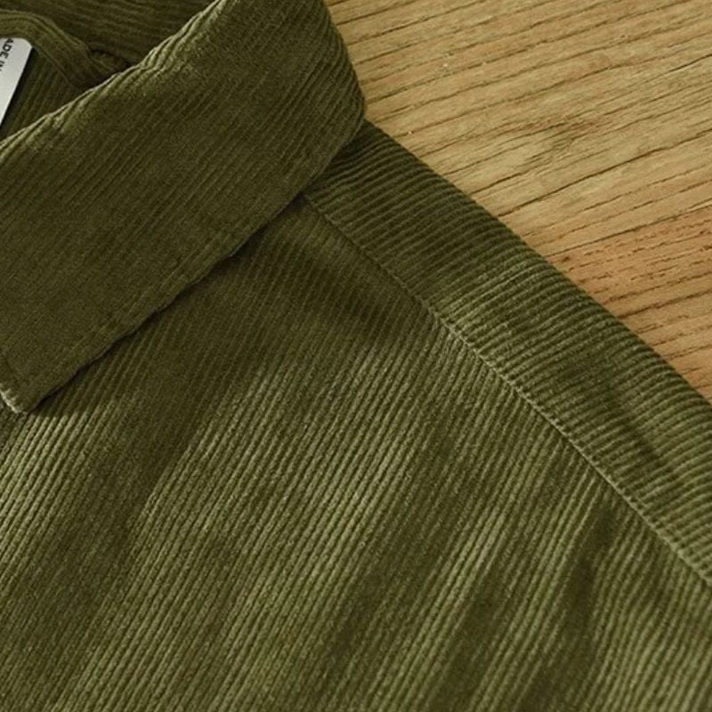 Chemise Homme Velours Côtelé Vert Kaki