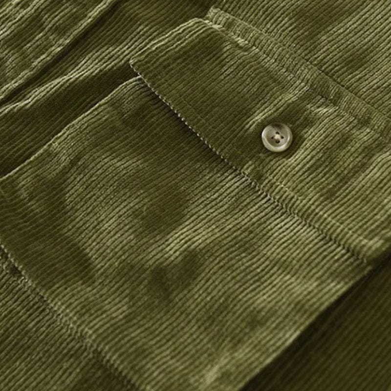 Chemise Homme Velours Côtelé Vert Kaki