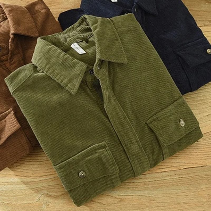 Chemise Homme Velours Côtelé Vert Kaki