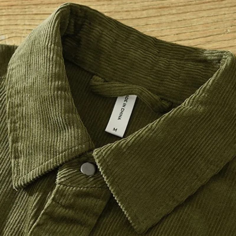 Chemise Homme Velours Côtelé Vert Kaki