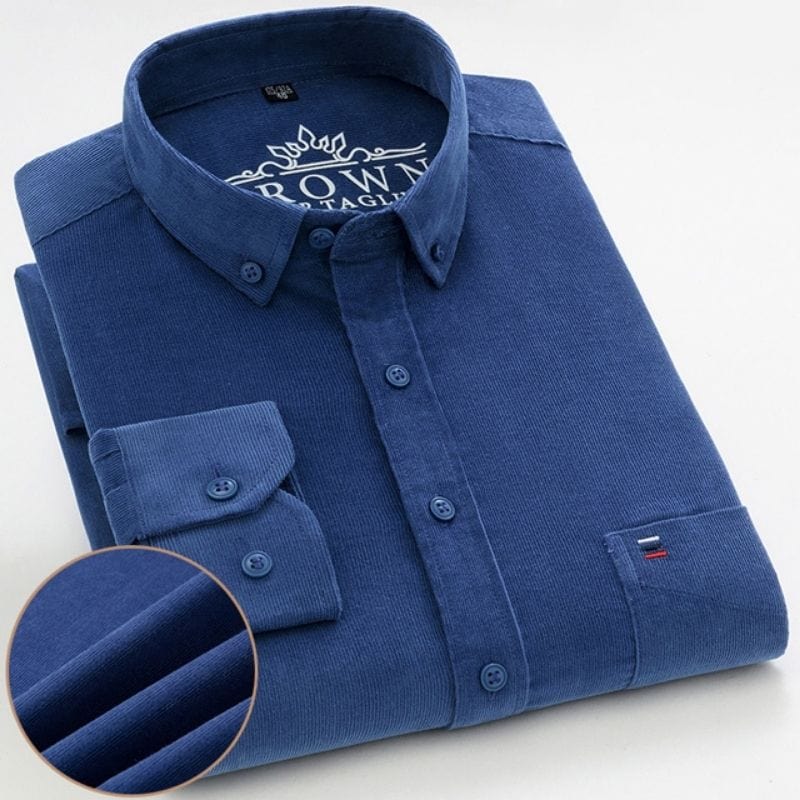 Chemise Velours Bleu Homme