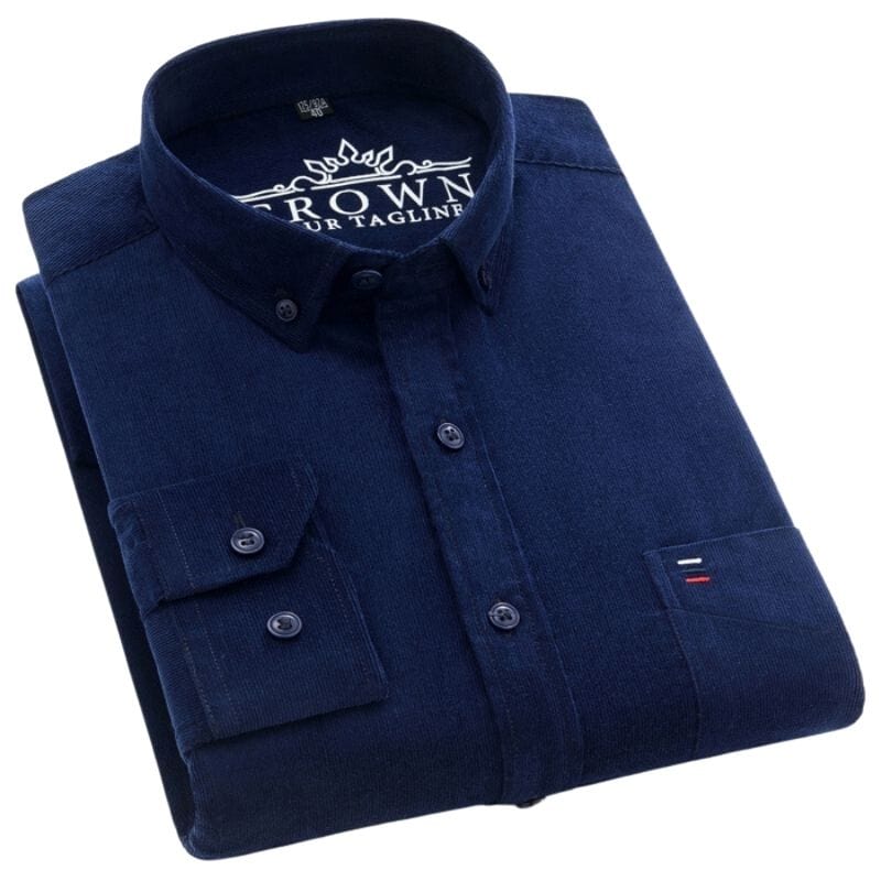 Chemise Velours Bleu Marine Homme