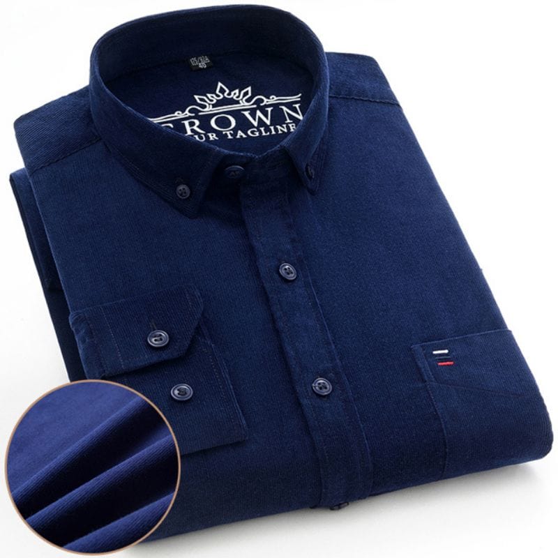 Chemise Velours Bleu Marine Homme