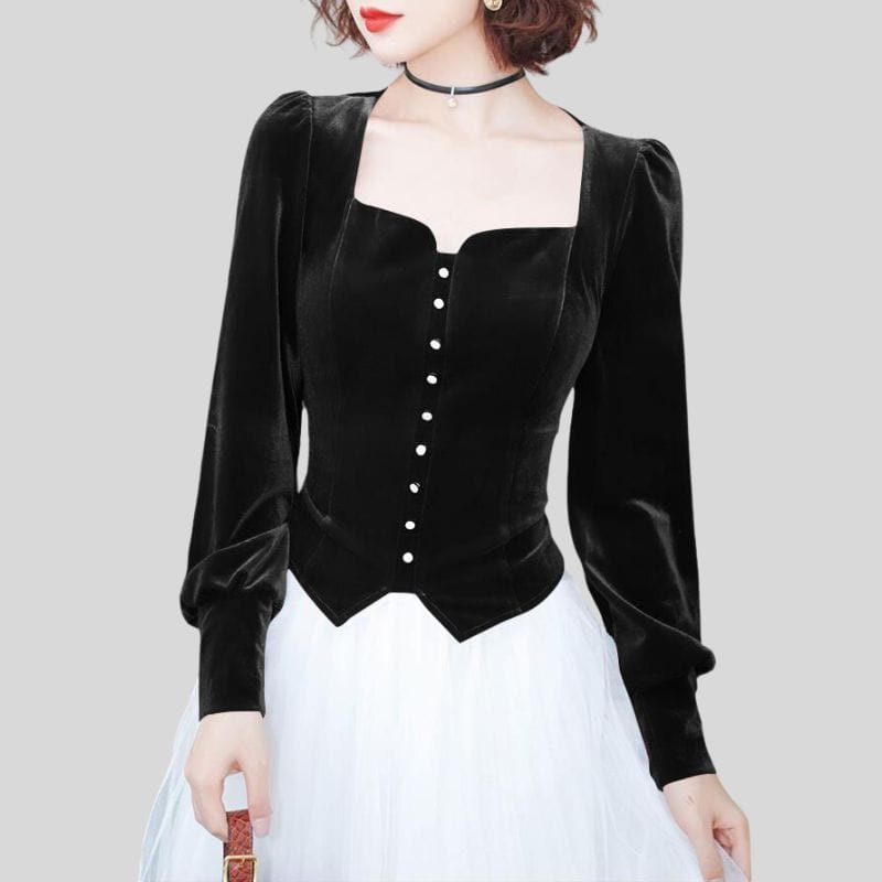 Chemise Velours Noir Femme