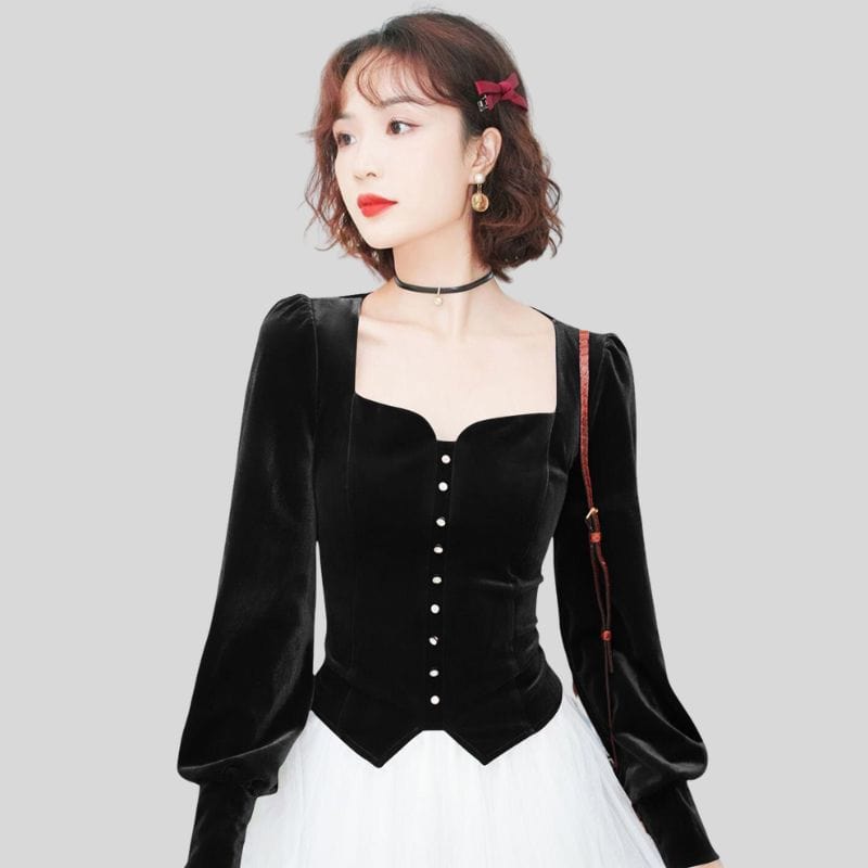 Chemise Velours Noir Femme