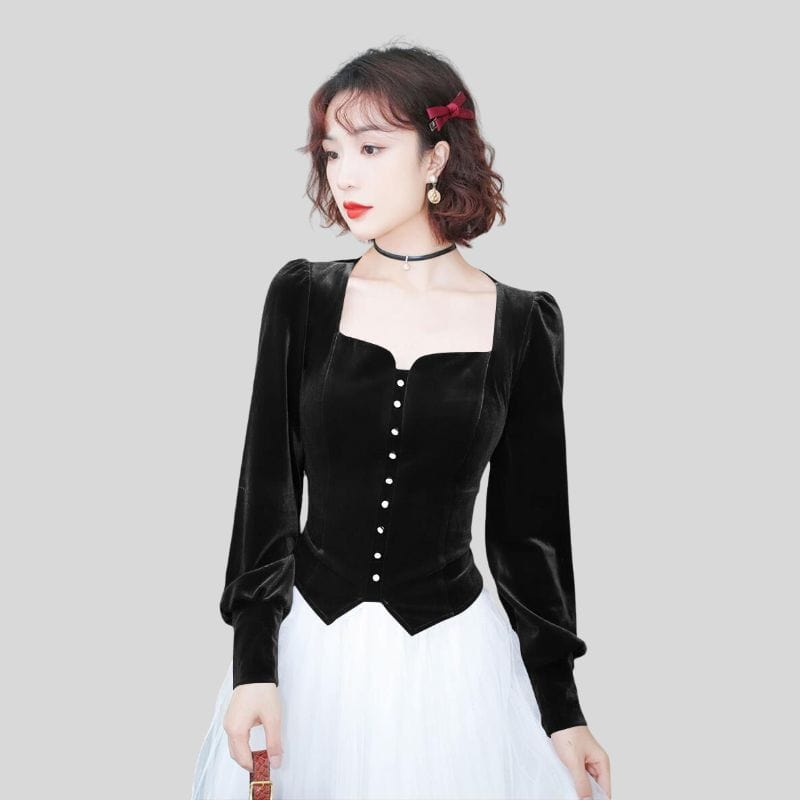 Chemise Velours Noir Femme