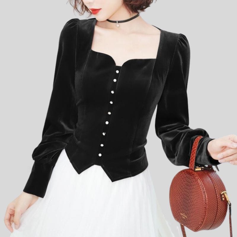 Chemise Velours Noir Femme