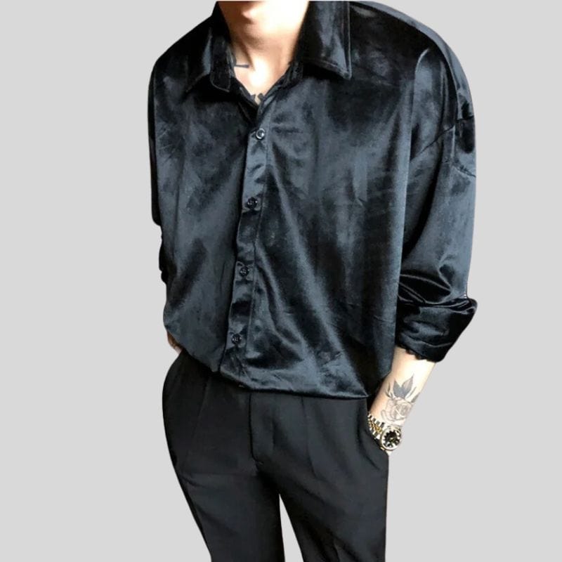 Chemise Velours Noire Homme