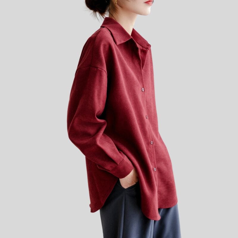 Chemise Velours Rouge Femme