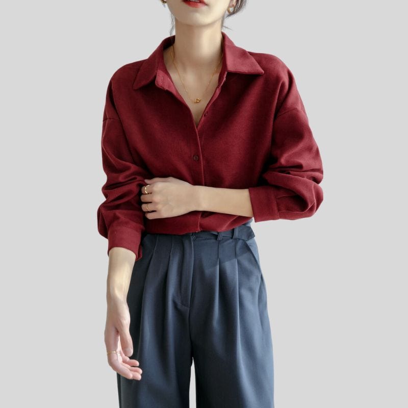 Chemise Velours Rouge Femme