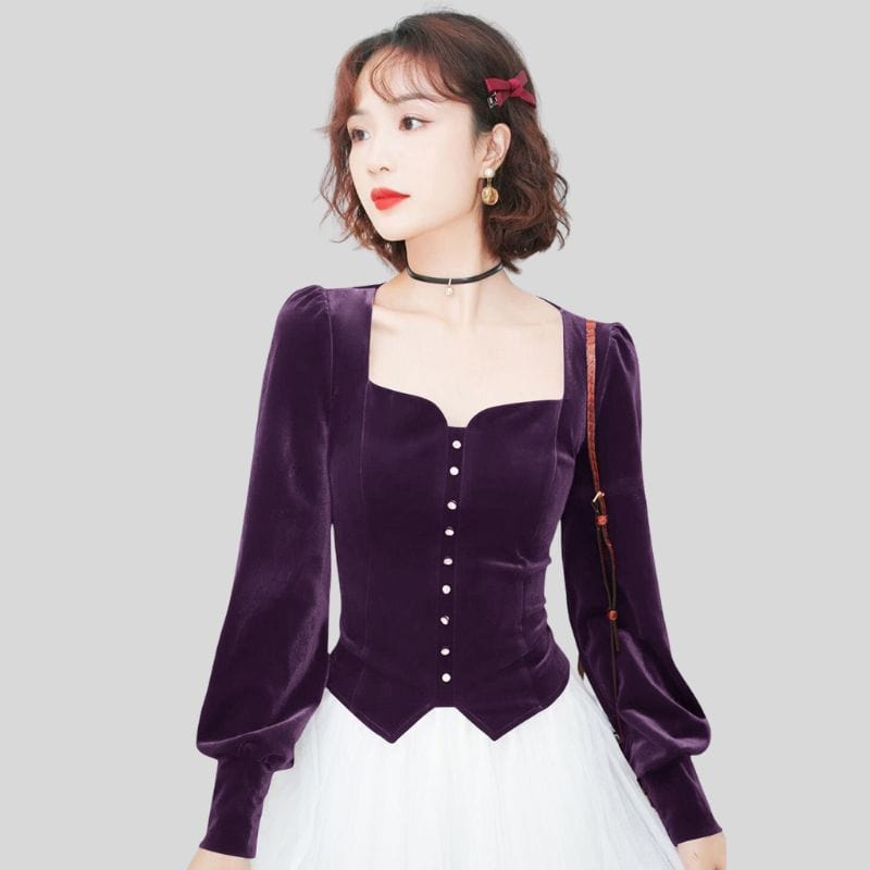 Chemise Velours Violet Femme