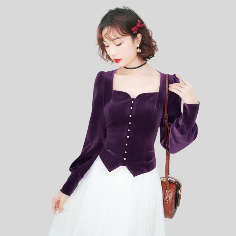 Chemise Velours Violet Femme