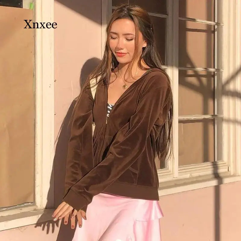 Sweat Capuche Velours Femme