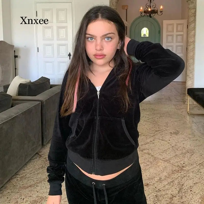 Sweat Capuche Velours Femme