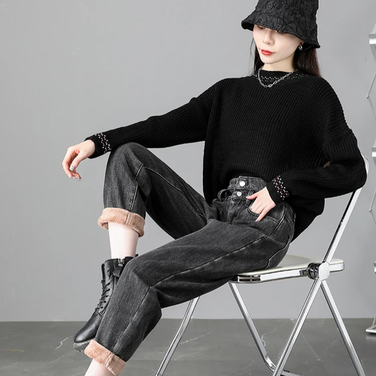 Jean Velours Femme Gris