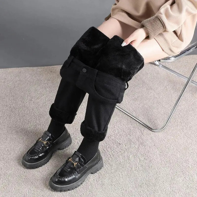 Jean Velours Femme Taille Haute Noir