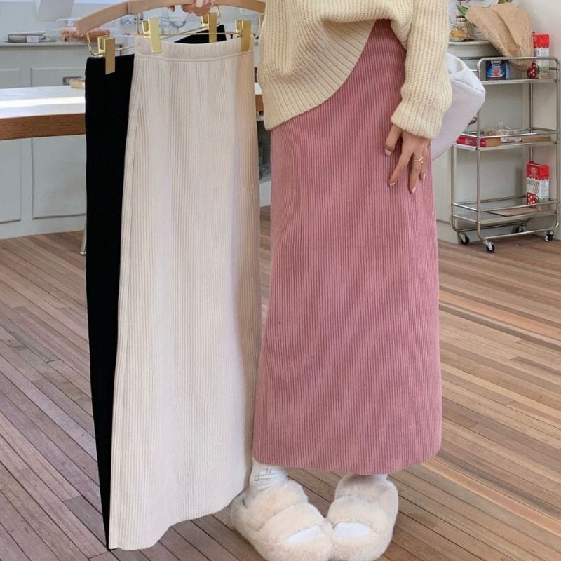 Jupe Droite Velours Cotelé Femme