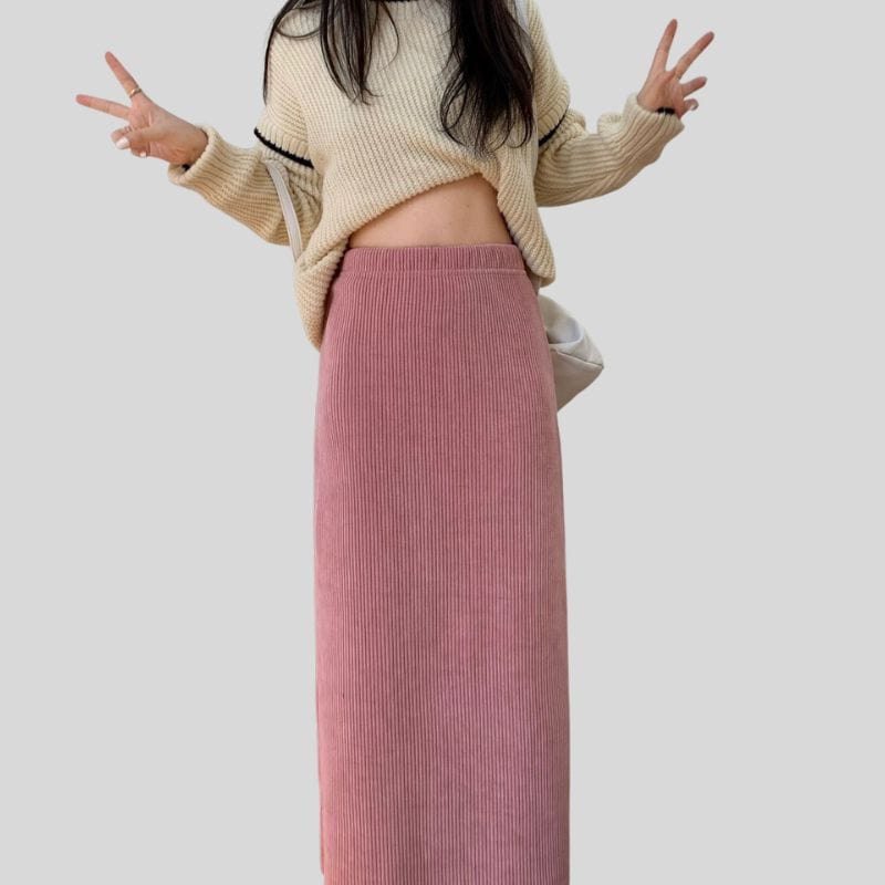 Jupe Droite Velours Cotelé Femme