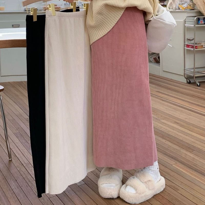 Jupe Droite Velours Cotelé Femme