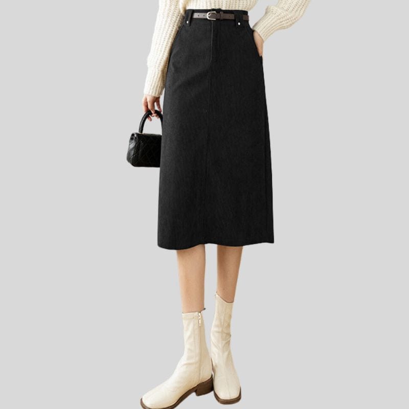 Jupe Noire Velours Cotelé