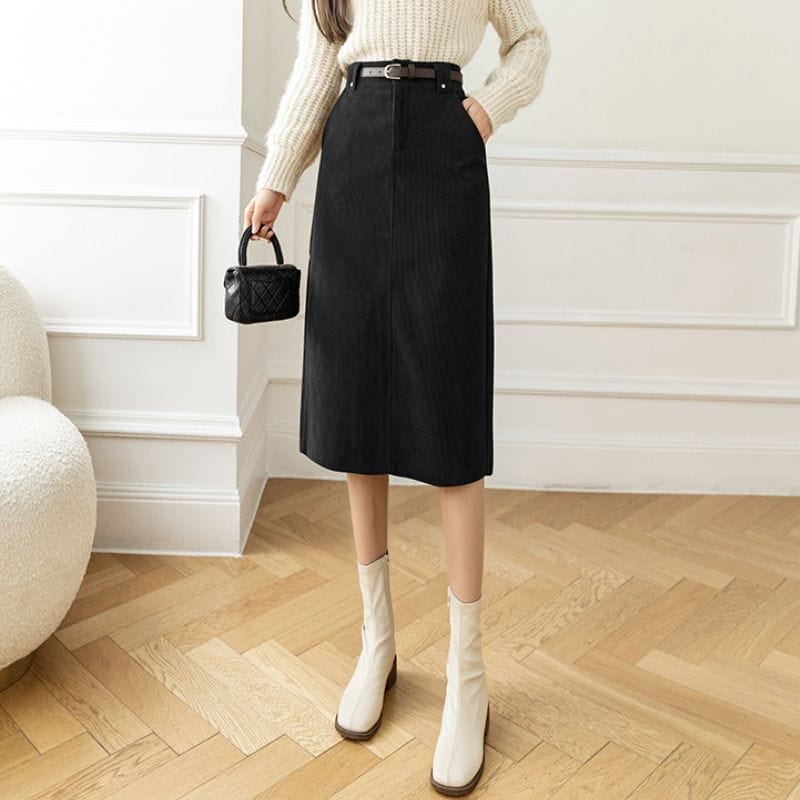 Jupe Noire Velours Cotelé