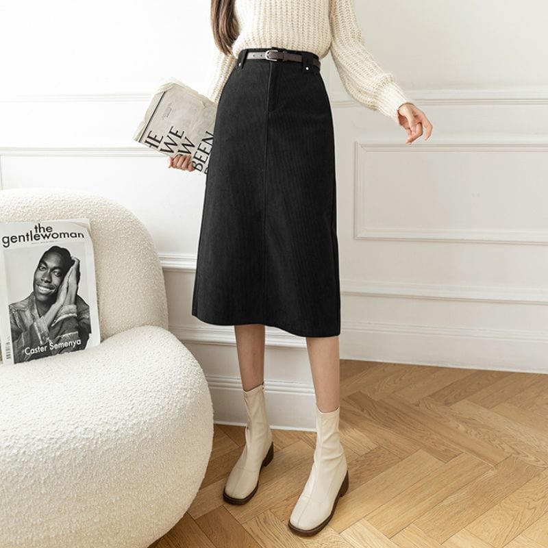 Jupe Noire Velours Cotelé