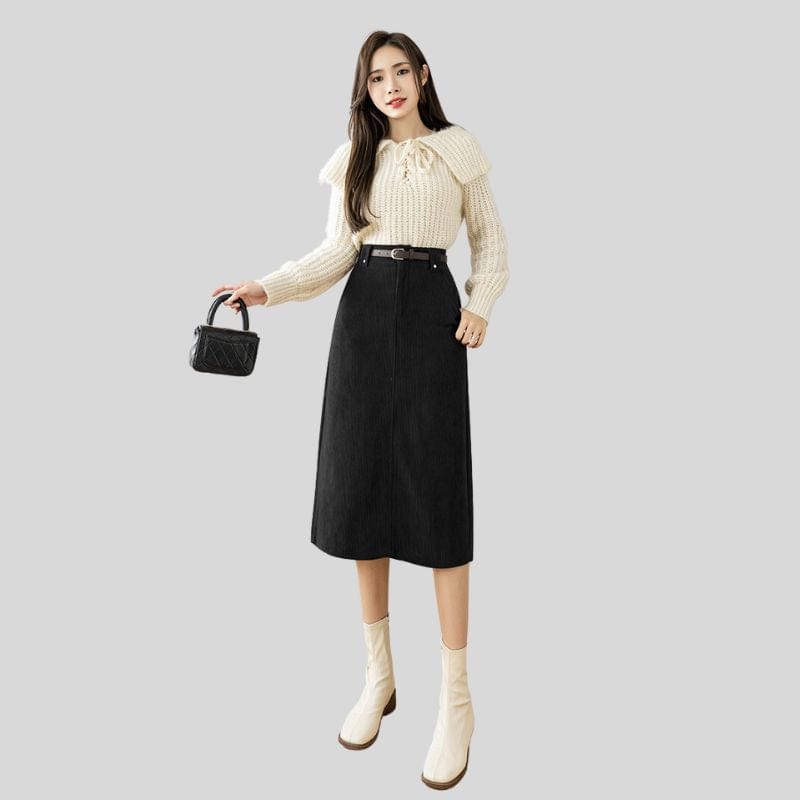 Jupe Noire Velours Cotelé