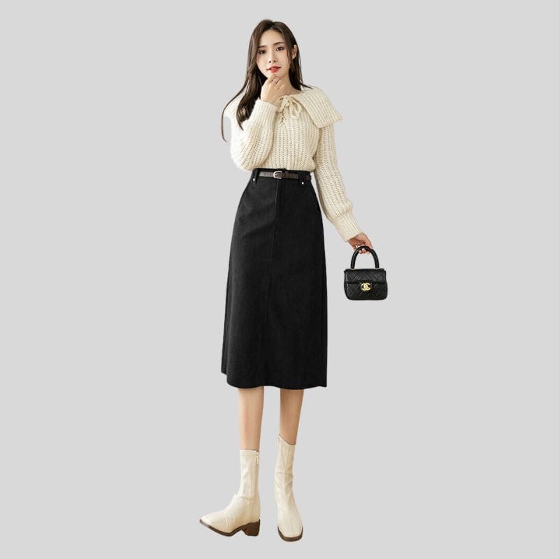 Jupe Noire Velours Cotelé