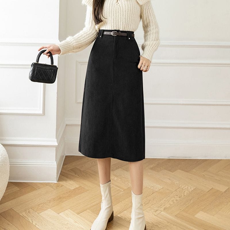 Jupe Noire Velours Cotelé