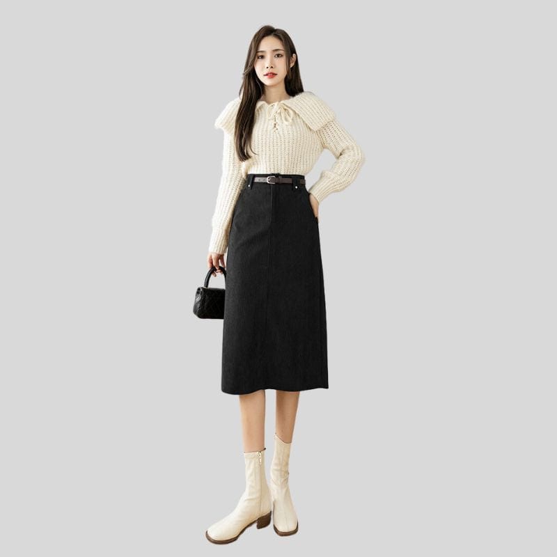 Jupe Noire Velours Cotelé