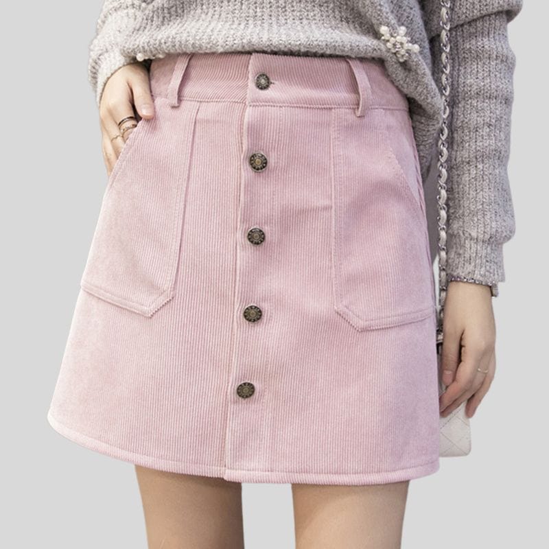 Jupe Rose Velours Cotelé