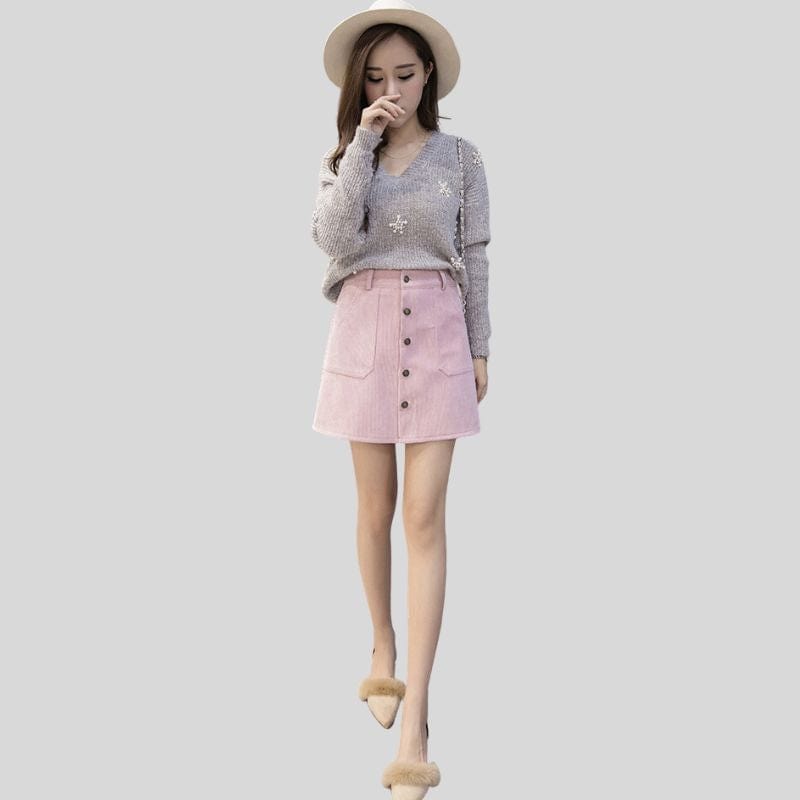 Jupe Rose Velours Cotelé