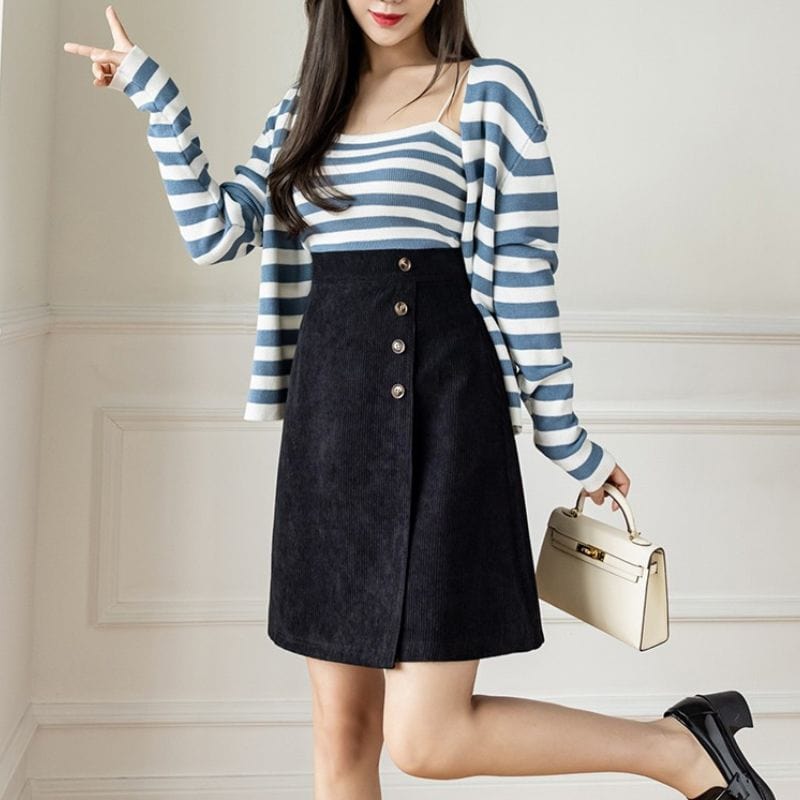 Jupe Velour Cotelé Noir