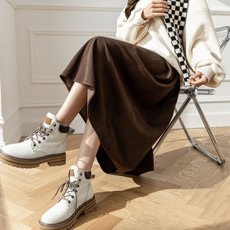 Jupe Velours Cotelé Marron