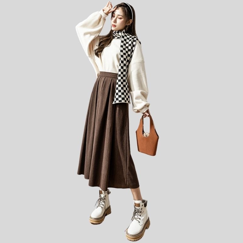 Jupe Velours Cotelé Marron