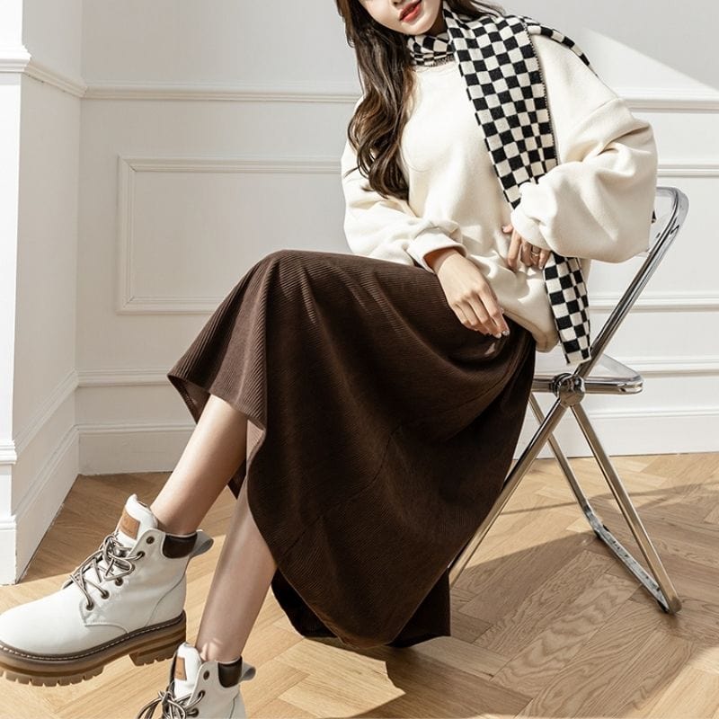 Jupe Velours Cotelé Marron