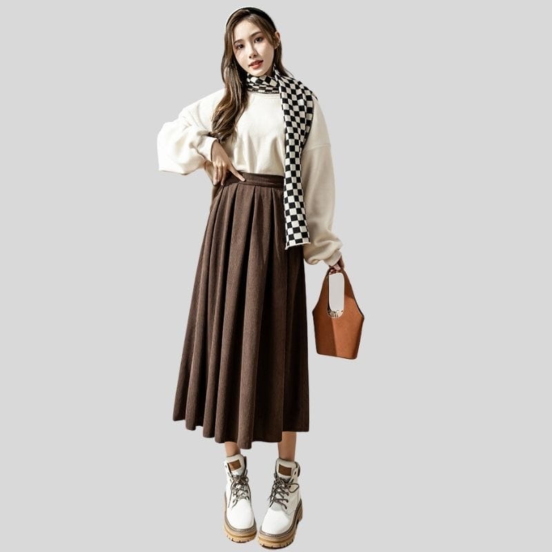 Jupe Velours Cotelé Marron