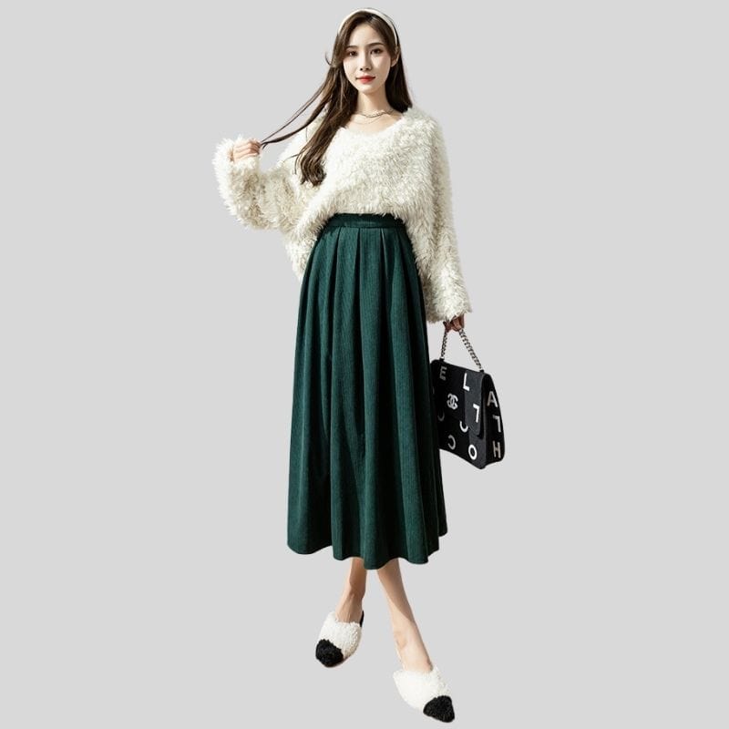 Jupe Velours Cotelé Vert