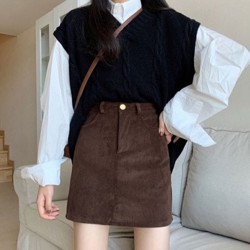 Jupe Velours Marron Femme