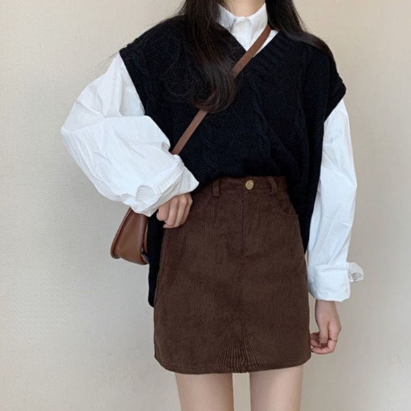 Jupe Velours Marron Femme