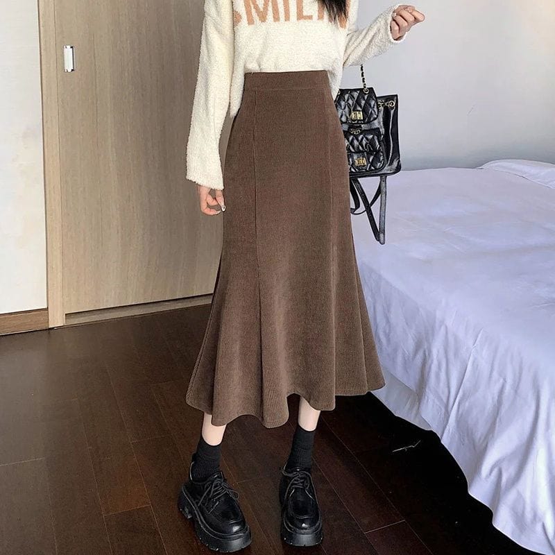 Jupe en Velour Cotelé