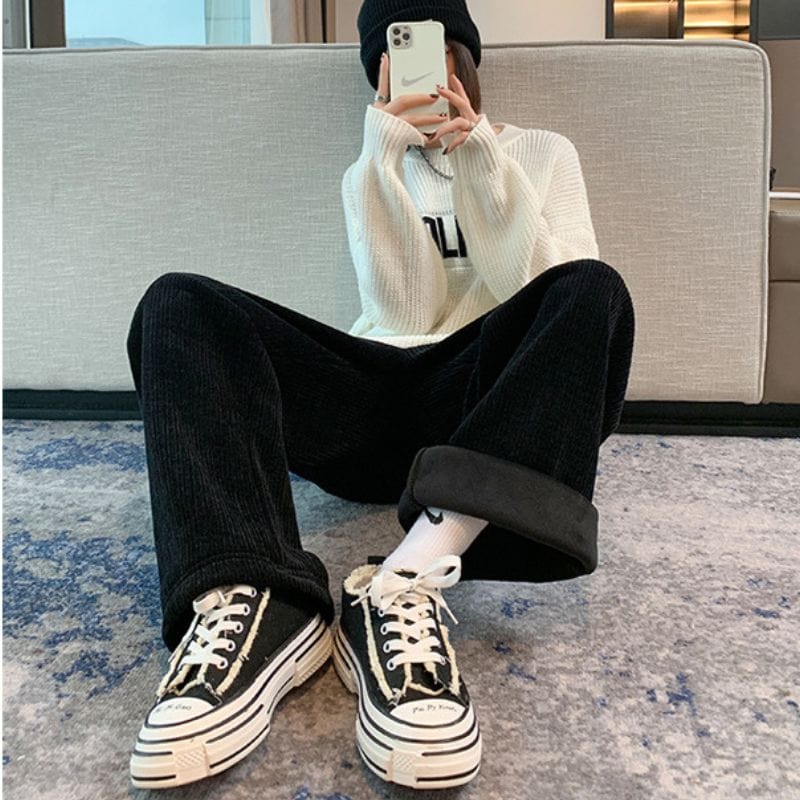 Pantalon Large Velours Cotelé Femme