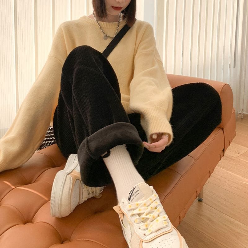 Pantalon Large Velours Cotelé Femme