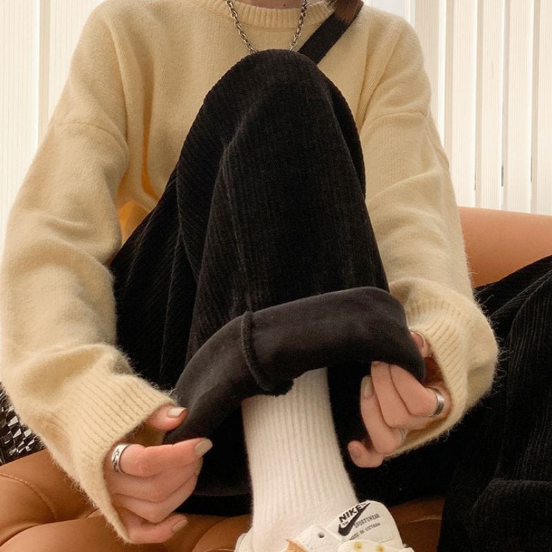 Pantalon Large Velours Cotelé Femme