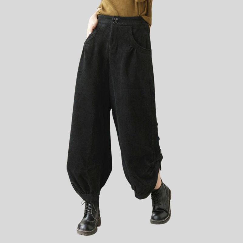 Pantalon Noir Velour Cotelé Femme